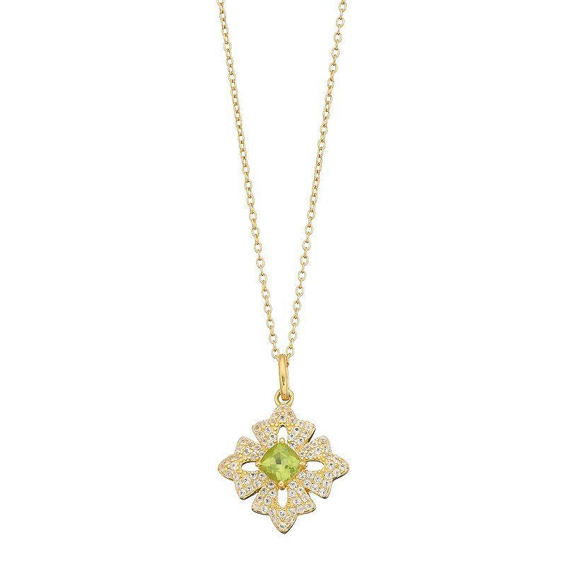 Gemminded 14k Gold Over Silver Peridot & White Topaz Cross Pendant Necklace, Womens Green Product Image