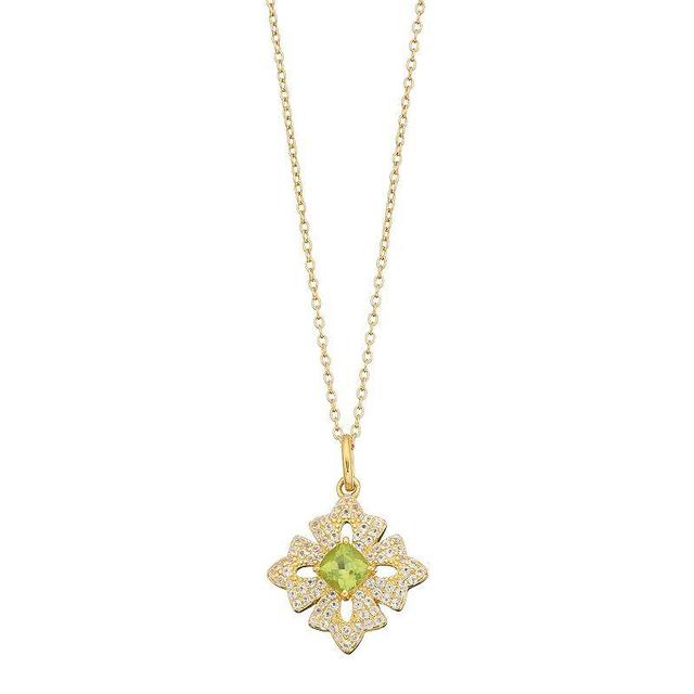 Gemminded 14k Gold Over Silver Peridot & White Topaz Cross Pendant Necklace, Womens Gold Tone Product Image