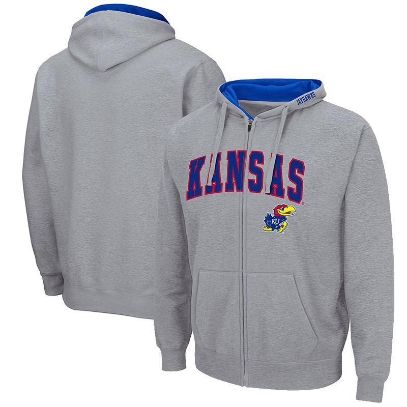 Mens Colosseum Heathered Gray Kansas Jayhawks Arch & Logo 3.0 Full-Zip Hoodie Grey Product Image