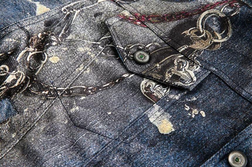 Collared Splash Print Washed Button-Up Denim Jacket Product Image