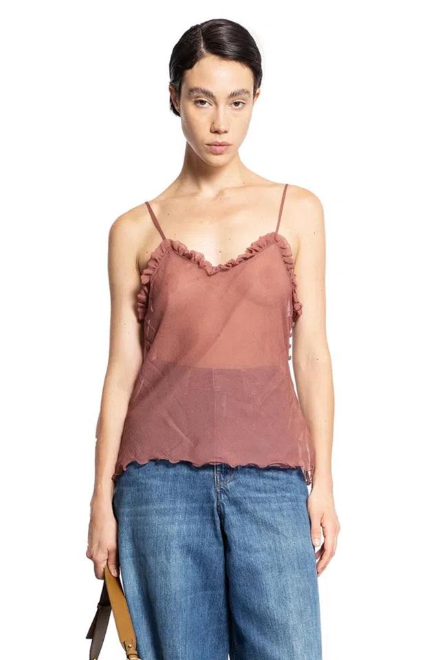 Ruffled Sheer Tulle Camisole Top In Pink Product Image