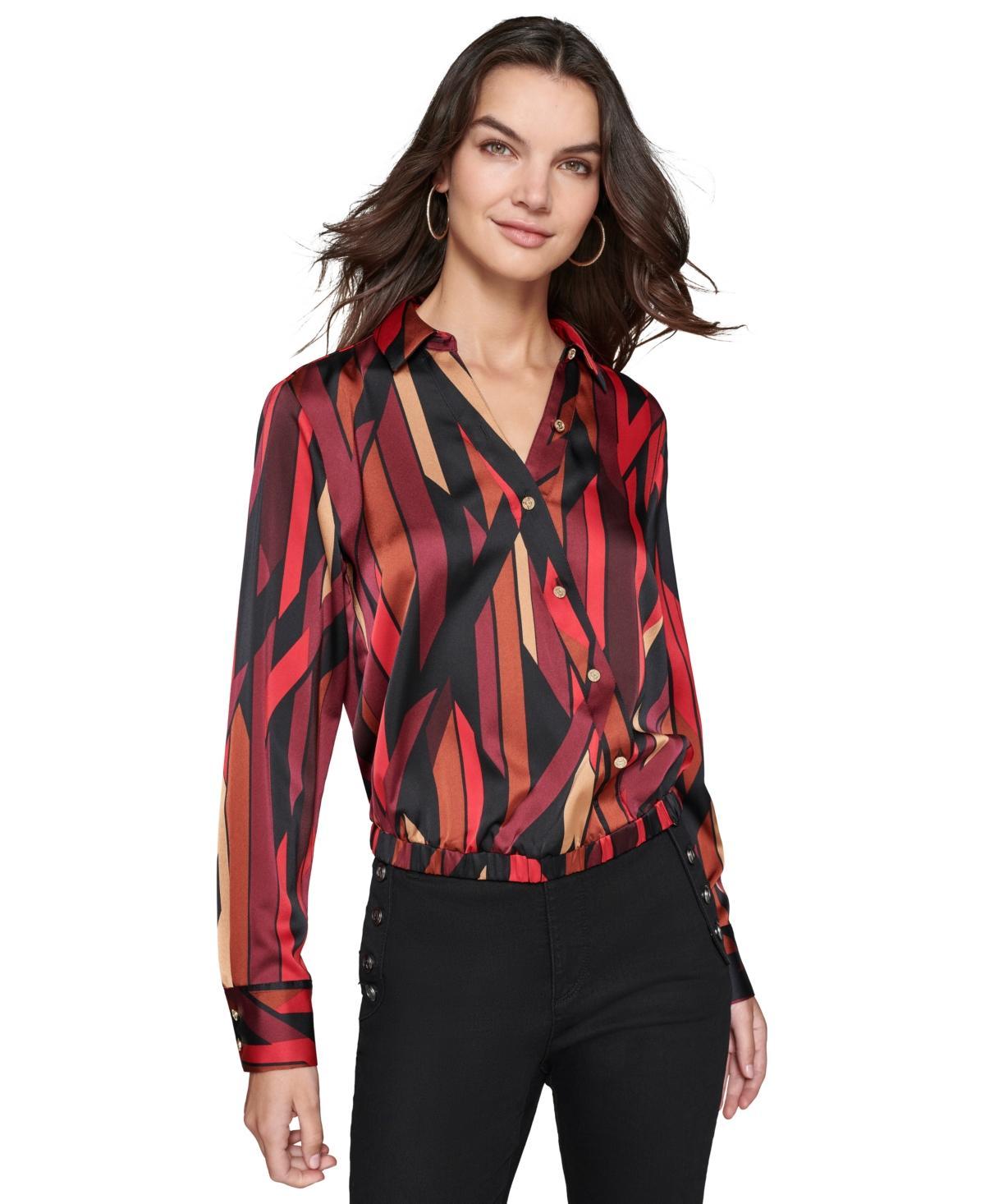 Karl Lagerfeld Paris Womens Geo-Printed Faux-Wrap Satin Top Product Image