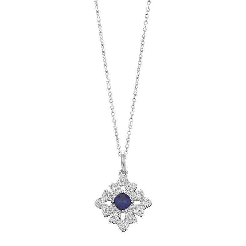 Gemminded Sterling Silver Lab-Created Sapphire & White Topaz Cross Pendant Necklace, Womens Blue Product Image