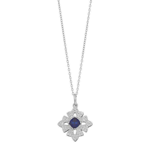 Gemminded Sterling Silver Lab-Created Sapphire & White Topaz Cross Pendant Necklace, Womens Blue Product Image