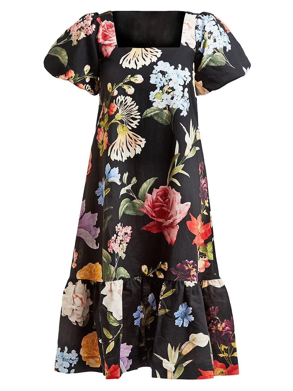 Womens Jasmine Floral Cotton-Linen Midi-Dress Product Image