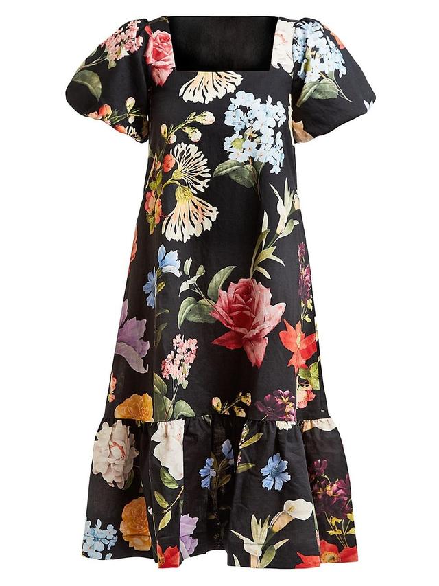 Womens Jasmine Floral Cotton-Linen Midi-Dress Product Image