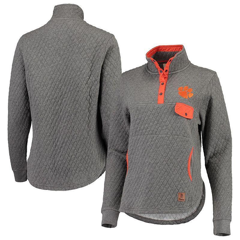 Womens Pressbox Heathered Gray/Orange Clemson Tigers Magnum Quilted Quarter-Snap Pullover Jacket Product Image