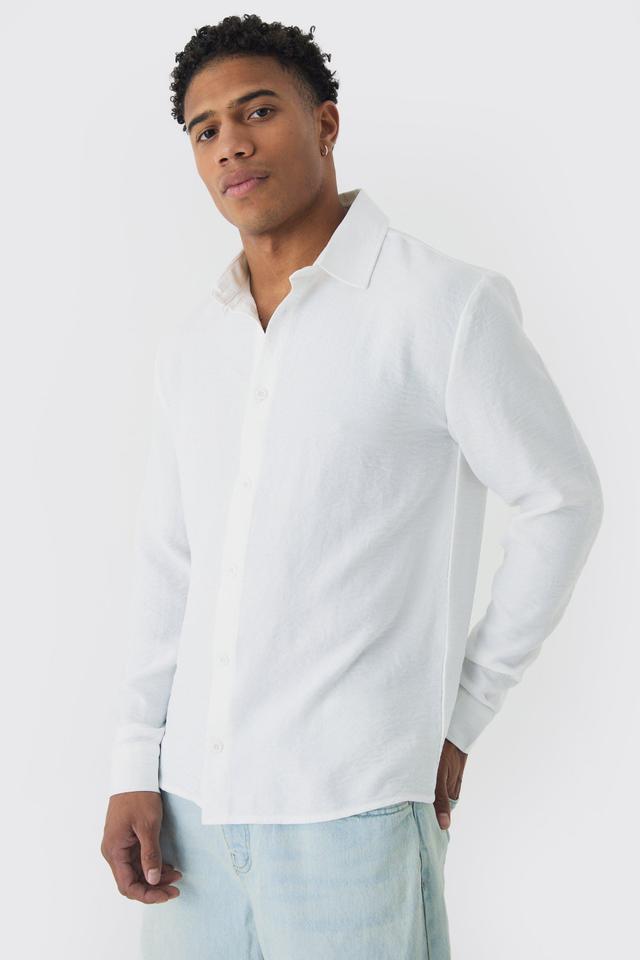 Regular Fit Long Sleeve Linen Shirt | boohooMAN USA Product Image