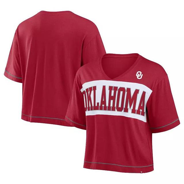 Womens Fanatics Crimson Oklahoma Sooners Home Team Bold Fashion Modest V-Neck Cropped T-Shirt Product Image