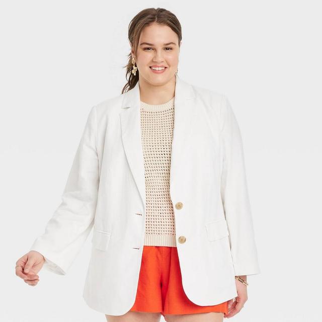 Womens Linen Spring Blazer - A New Day White 4X Product Image