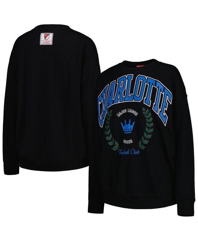 Womens Mitchell & Ness Black Distressed Charlotte Fc Logo 2.0 Pullover Sweatshirt Product Image