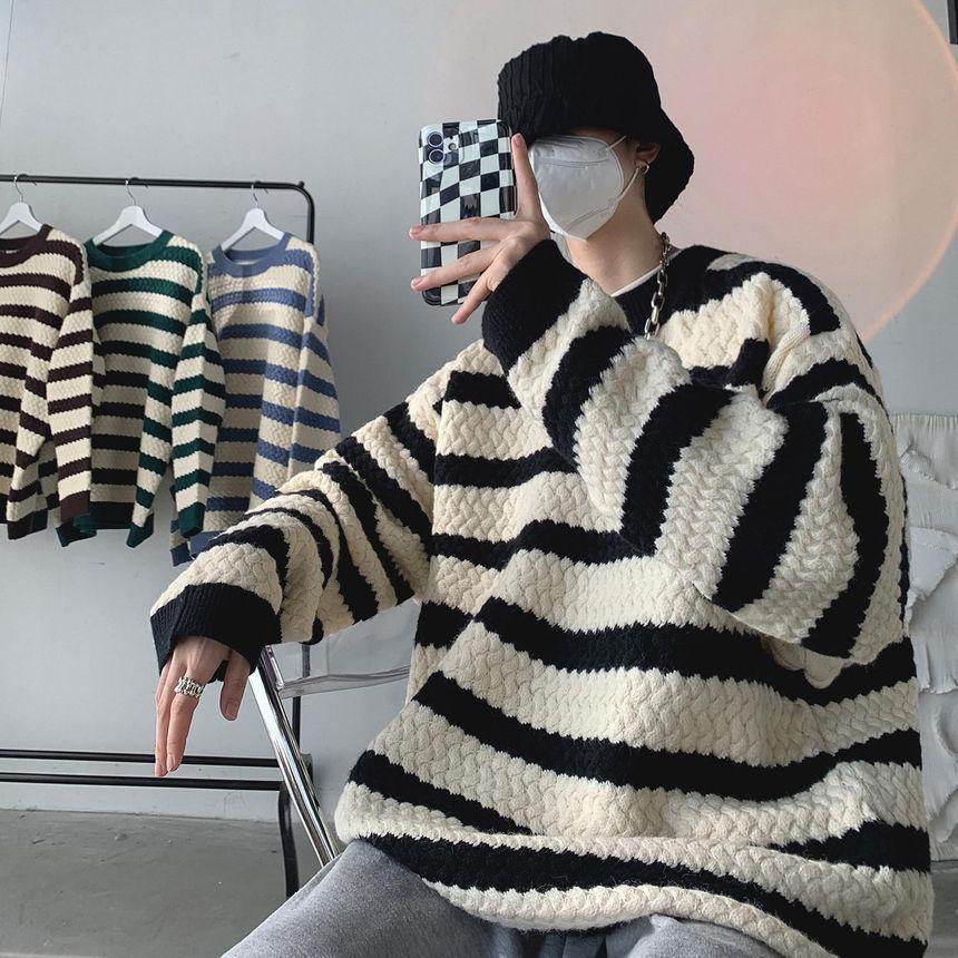 Crewneck Striped Ribbed Loose-Fit Sweater product image