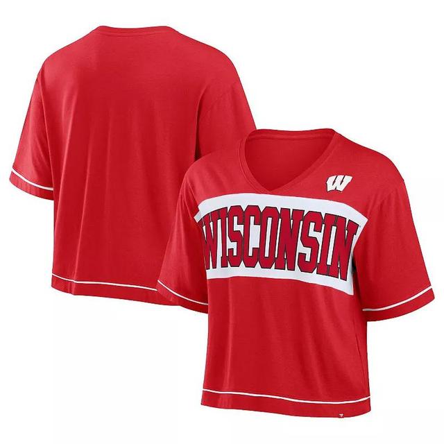 Womens Fanatics Wisconsin Badgers Home Team Bold Fashion Modest V-Neck Cropped T-Shirt Product Image