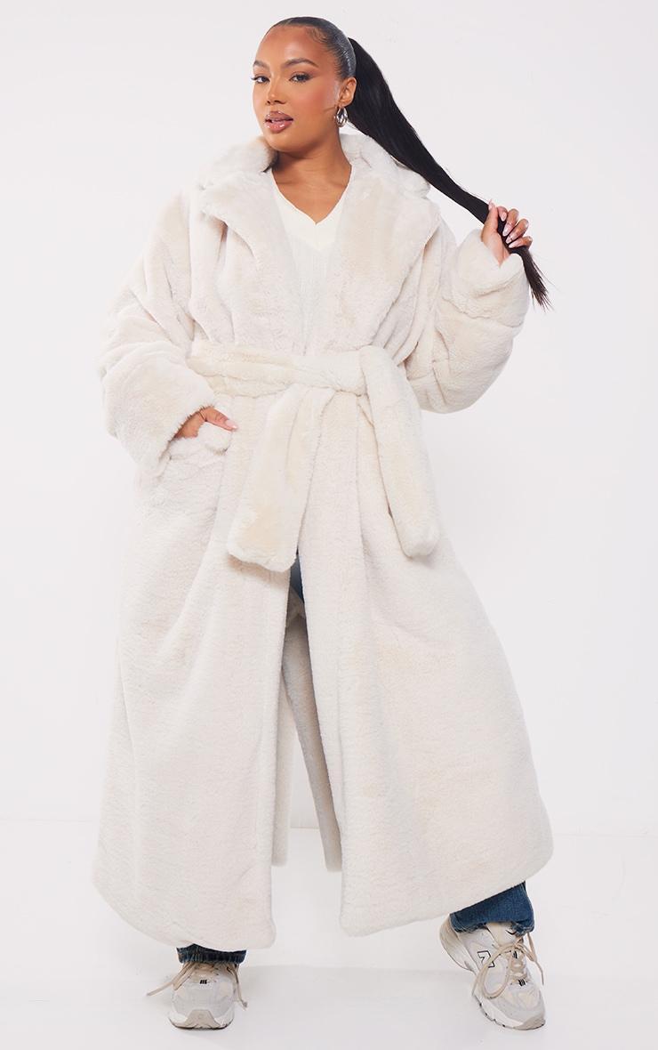 Plus Cream Faux Fur Maxi Coat Product Image