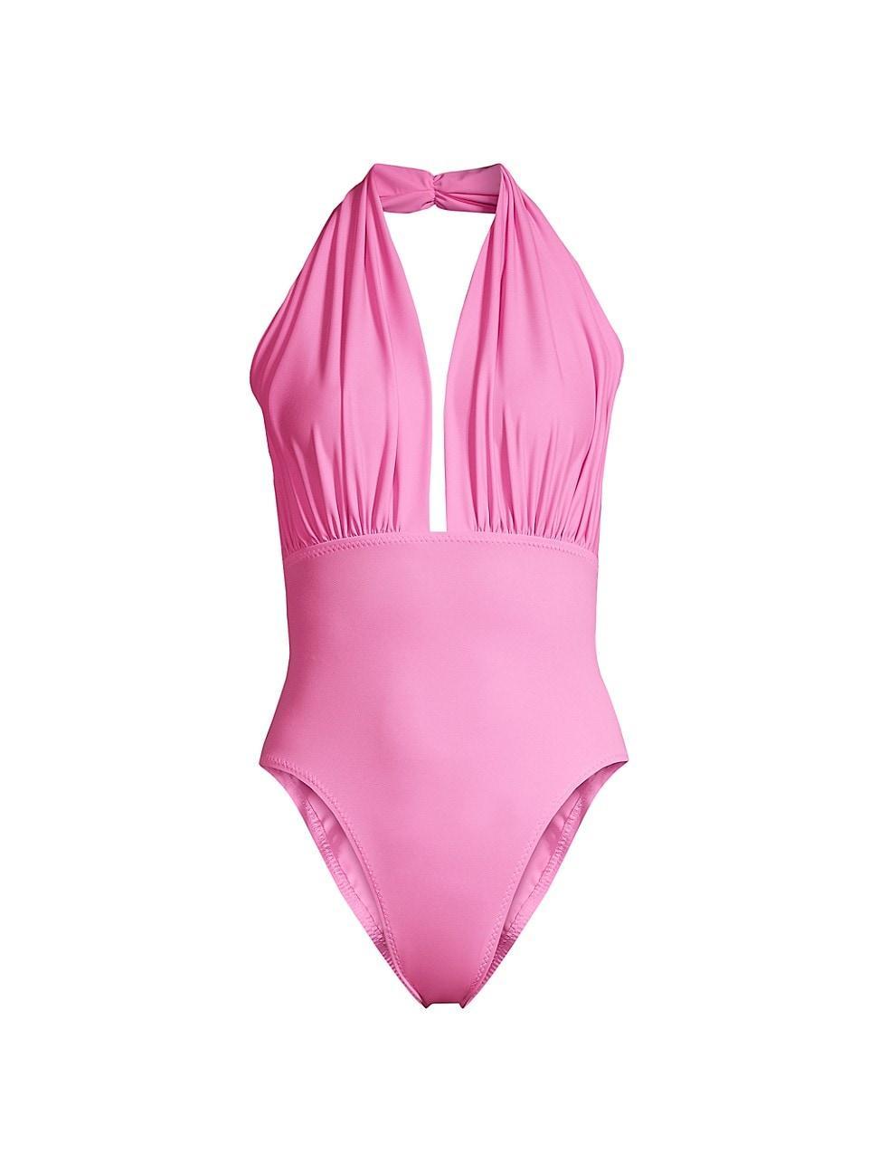 Womens Ruched Halter Neck One-Piece Swimsuit Product Image