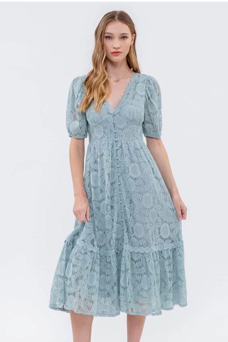 Button Down Lace Midi Dress Product Image