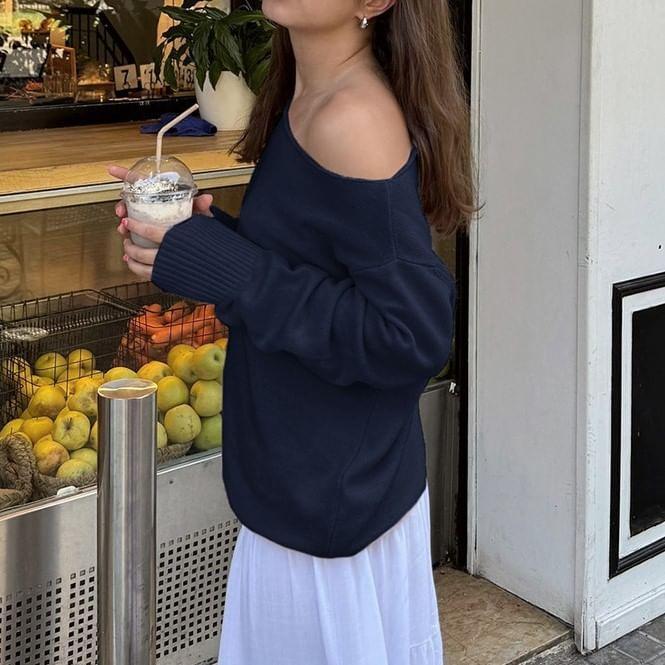 Off Shoulder Plain Oversized Sweater Product Image