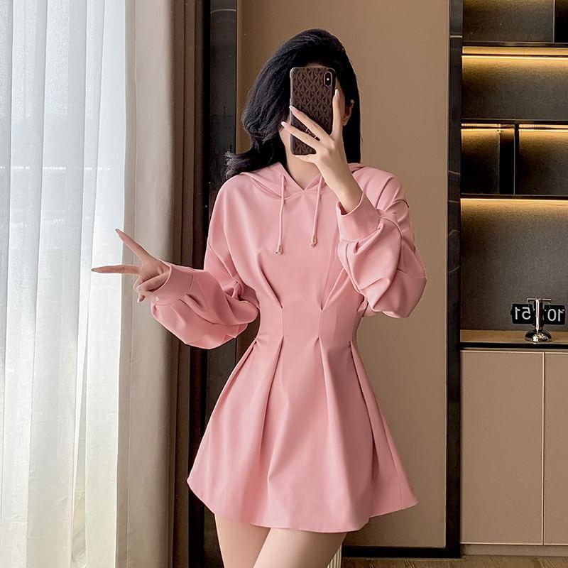 Plain Drawstring Mini A-Line Hoodie Dress product image