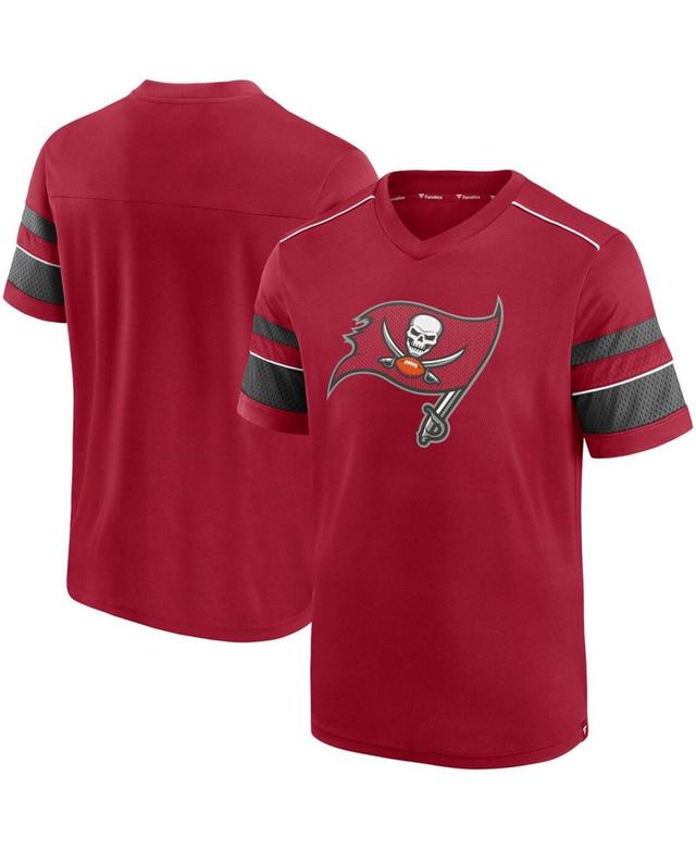 Mens Red Tampa Bay Buccaneers Textured Hashmark V-Neck T-shirt Product Image