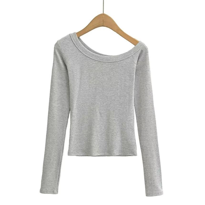 Long-Sleeve Boat Neck Plain Tee Product Image