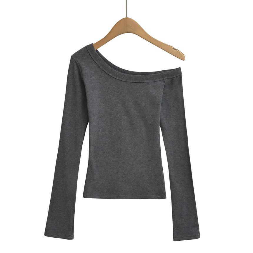 Long-Sleeve Asymmetcal Plain Top Product Image