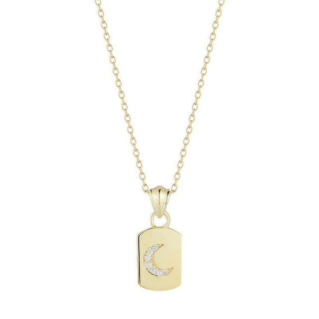 Sunkissed Sterling Cubic Zirconia Crescent Moon Dog Tag Pendant Necklace, Womens, Gold Product Image