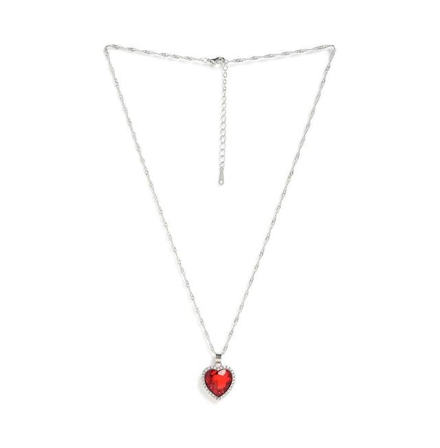 Sohi Womens Red Heart Stone Pendant Necklace Product Image