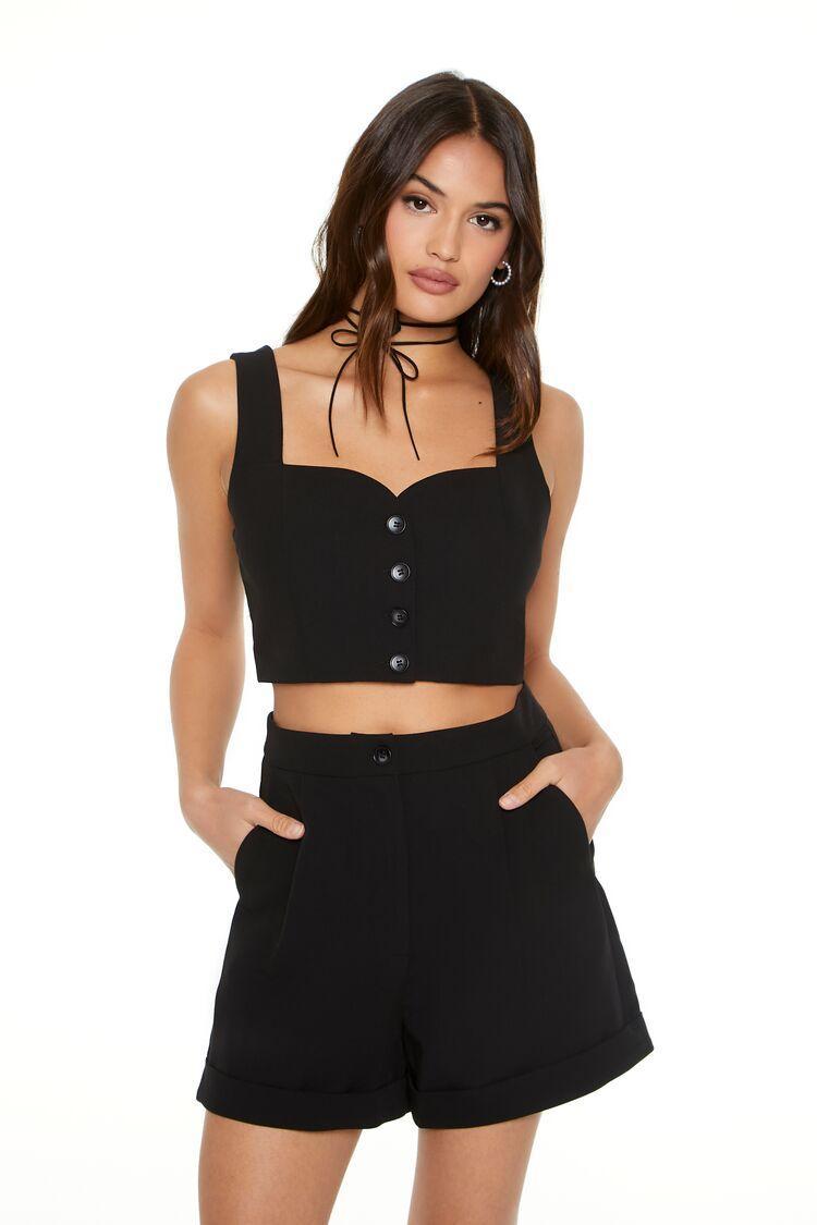 Button-Front Crop Top & Shorts Set | Forever 21 Product Image