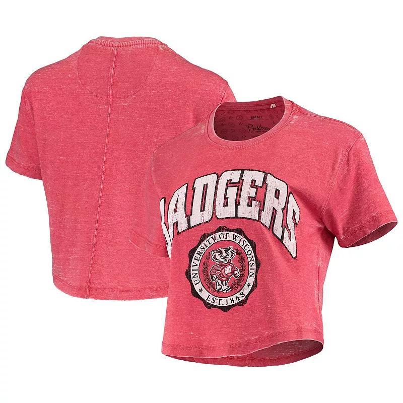 Womens Pressbox Wisconsin Badgers Edith Vintage Burnout Crop T-Shirt Product Image