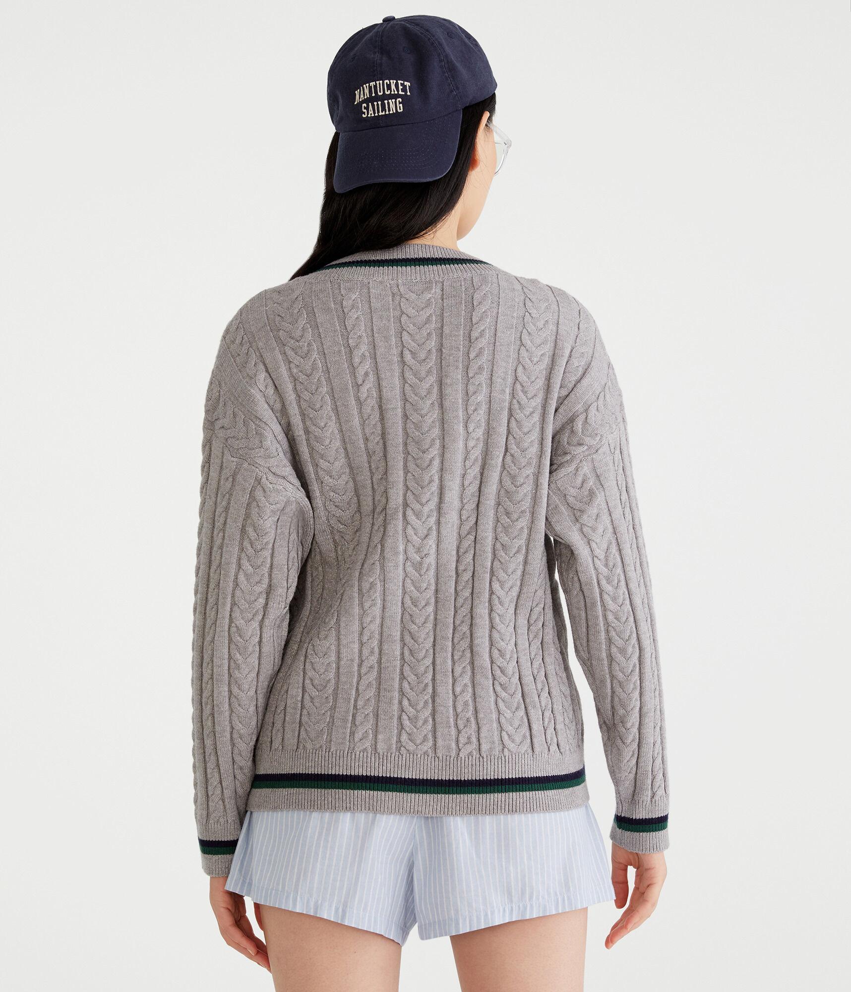 City Oversized Cable V-Neck Sweater Product Image