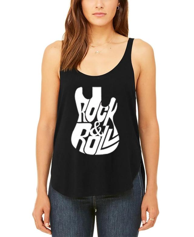 La Pop Art Womens Premium Word Art Rock And Roll Guitar Flowy Tank Top Product Image