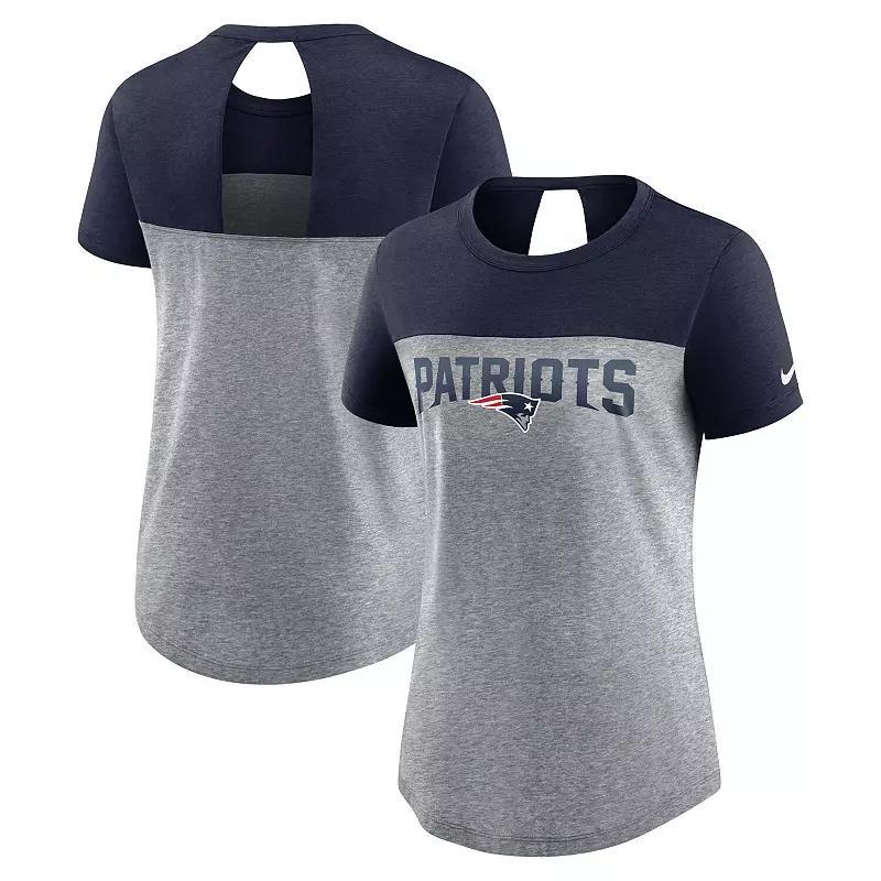 Womens Nike Heathered Charcoal/Navy New England Patriots Wordmark Keyhole Fashion Tri-Blend T-Shirt Product Image