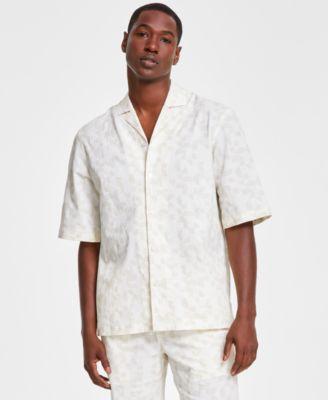 Alfani Mens Grand Regular-Fit Geo-Print Button-Down Seersucker Camp Shirt, Created for Macys Product Image