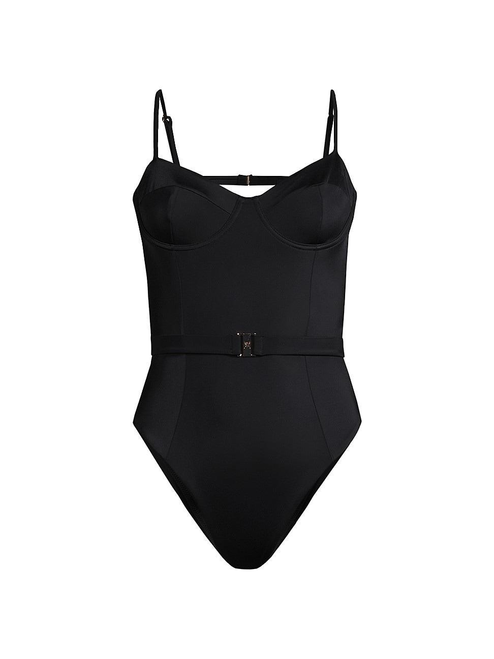 Womens Belted Open-Back One-Piece Swimsuit Product Image