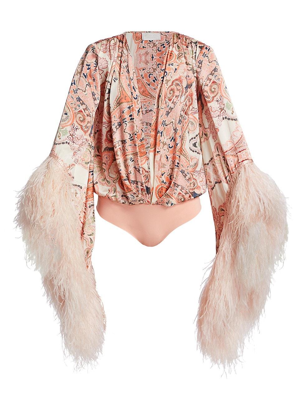 Womens Feathered Plunging V-Neck Bodysuit Product Image