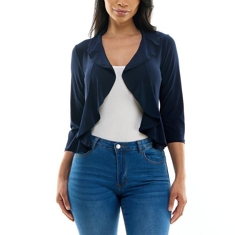 Womens Nina Leonard Ruffle Front Cropped Cardigan Blue Product Image