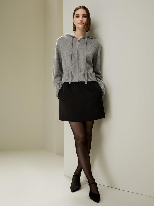 Short Zip-Up Wool Cashmere Hoodie Product Image