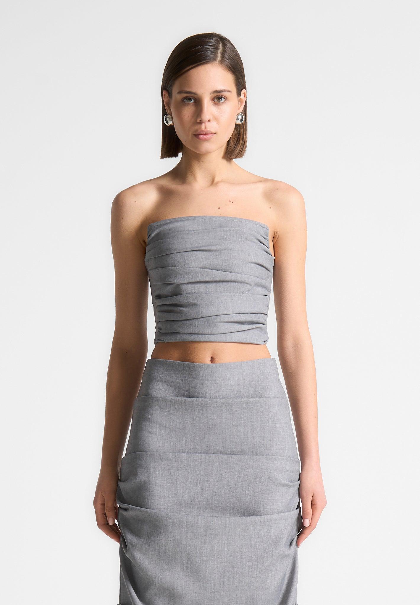 Pleated Bandeau Tailored Corset Top - Grey Female Product Image