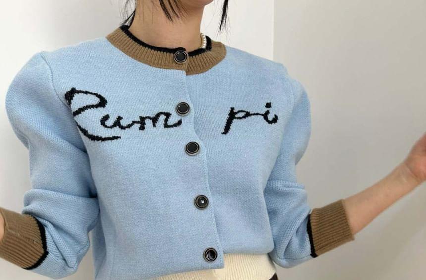 Crewneck Lettering Button-Up Cardigan Product Image