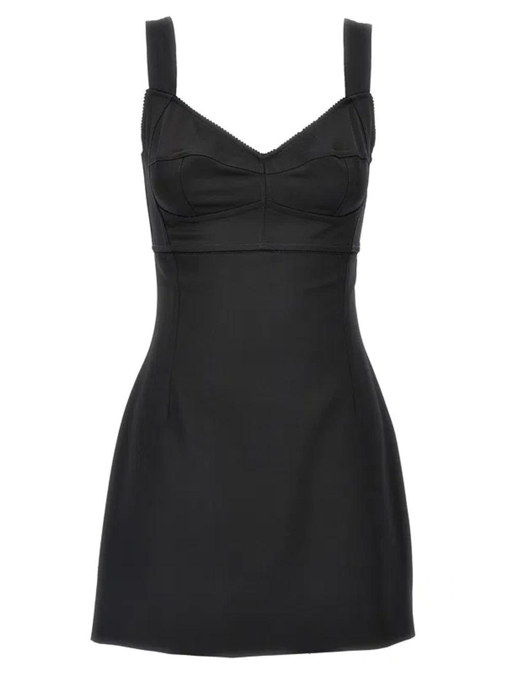 Scalloped Wool-blend Gabardine Mini Corset Dress In Black Product Image