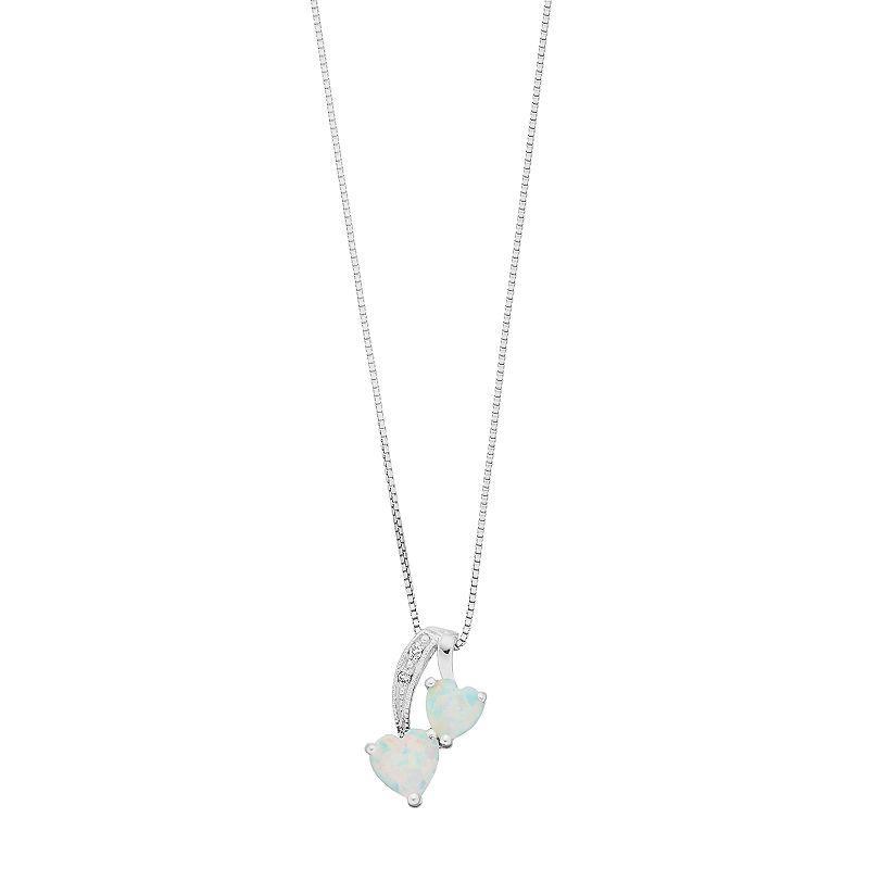 Gemminded Sterling Silver Gemstone & Diamond Accent Double Heart Pendant Necklace, Womens White Product Image