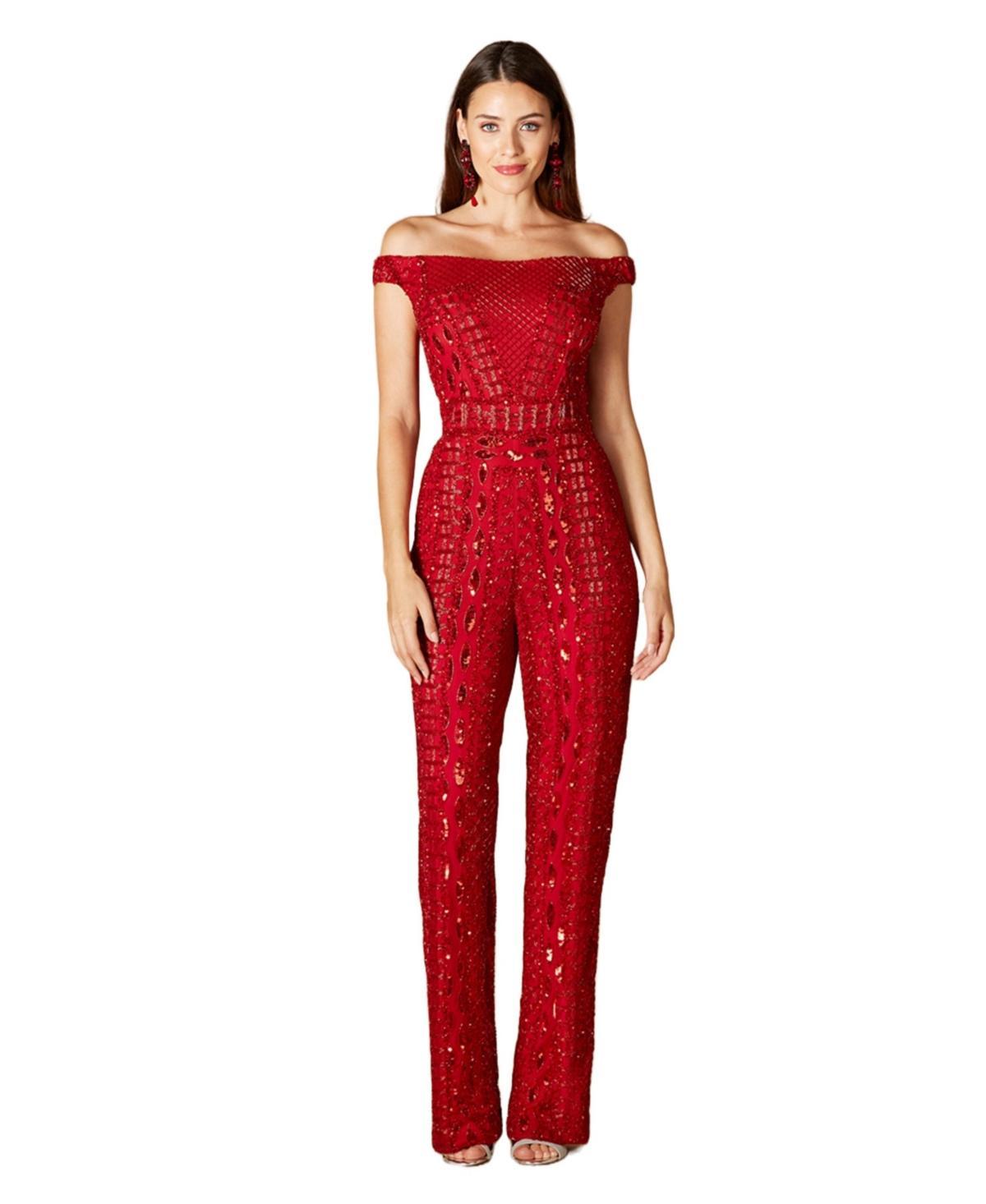 Womens Beaded Off Shoulder Jumpsuit Product Image