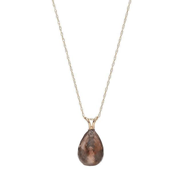 14k Gold Smoky Quartz Briolette Pendant Necklace, Womens Brown Product Image