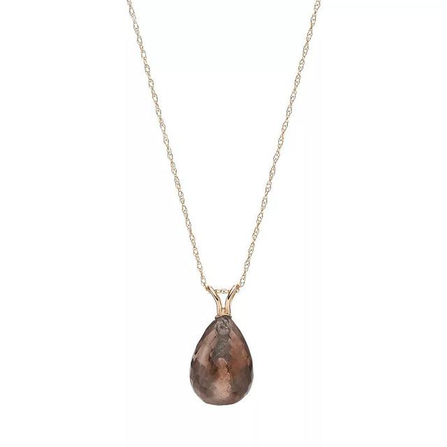 14k Gold Smoky Quartz Briolette Pendant Necklace, Womens Brown Product Image