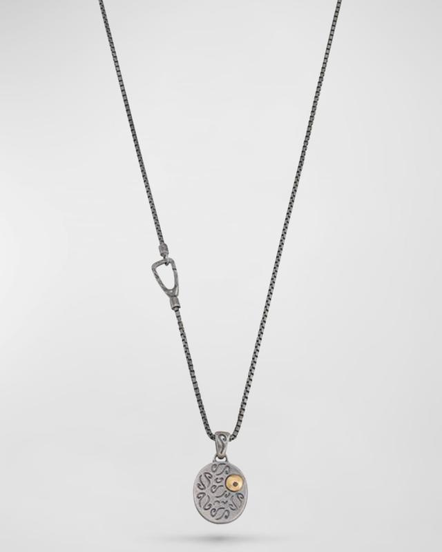 Mens Oxidized Silver and 18K Rose Gold Pendant Necklace with Black Diamond Product Image