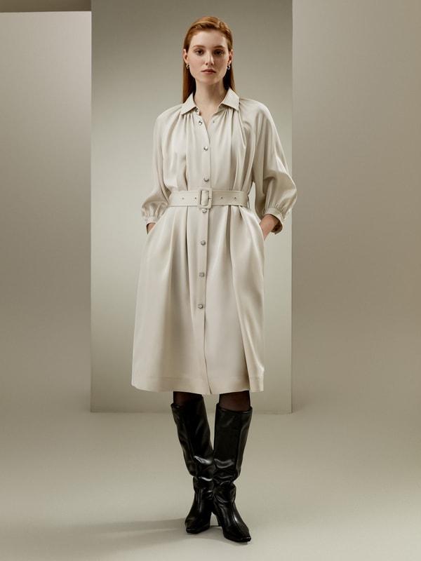 Belted Silk-Wool Windbreaker Dress Product Image