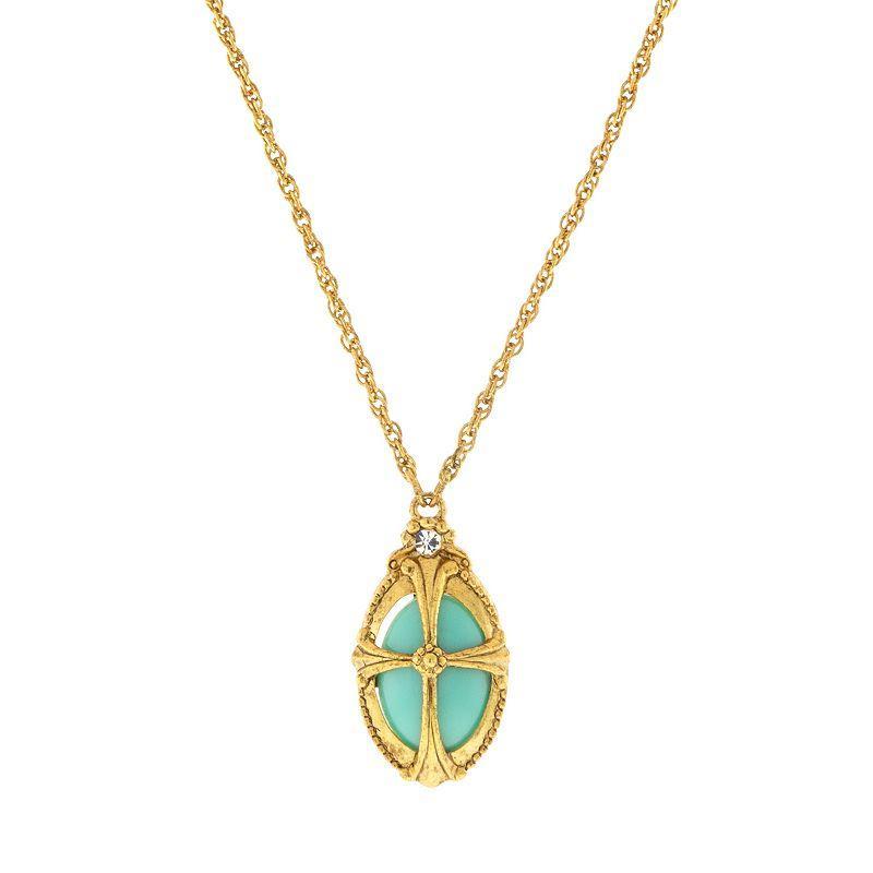 1928 Symbols of Faith Gold Tone Simulated Turquoise Oval Cross Necklace, Womens, Blue Product Image