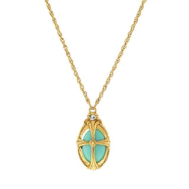 1928 Symbols of Faith Gold Tone Simulated Turquoise Oval Cross Necklace, Womens, Blue Product Image