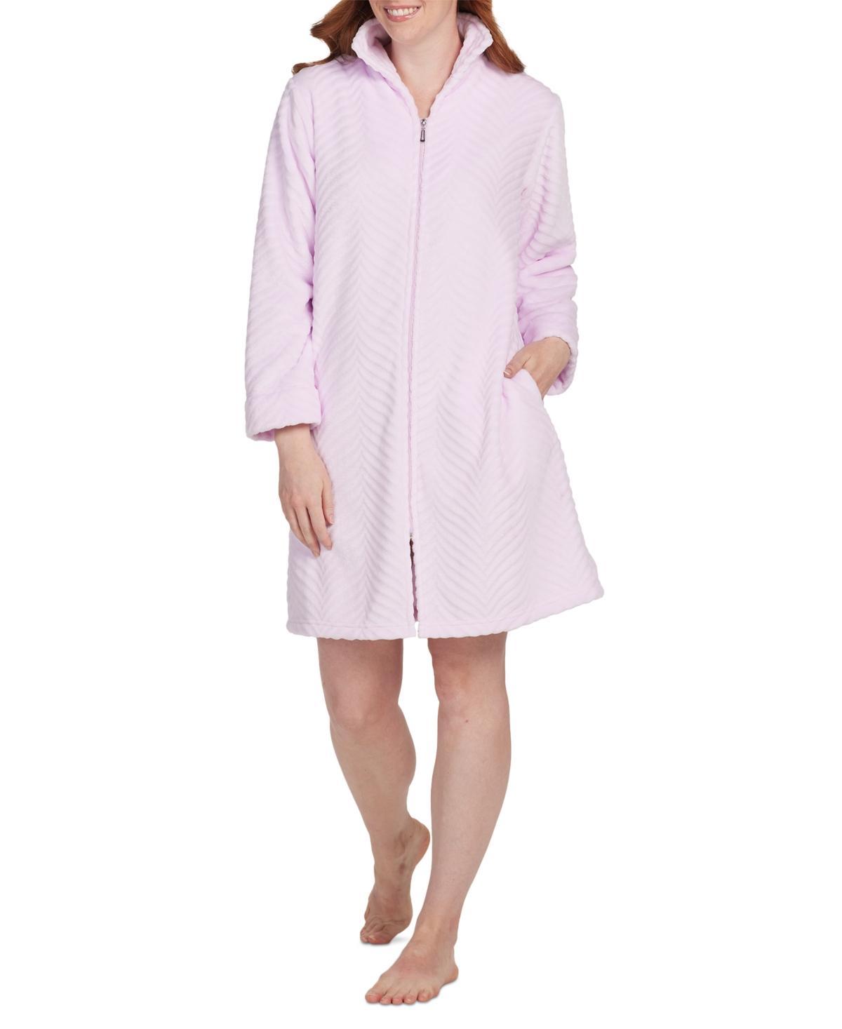 Miss Elaine Womens Solid Long-Sleeve Short Zip Fleece Robe Product Image