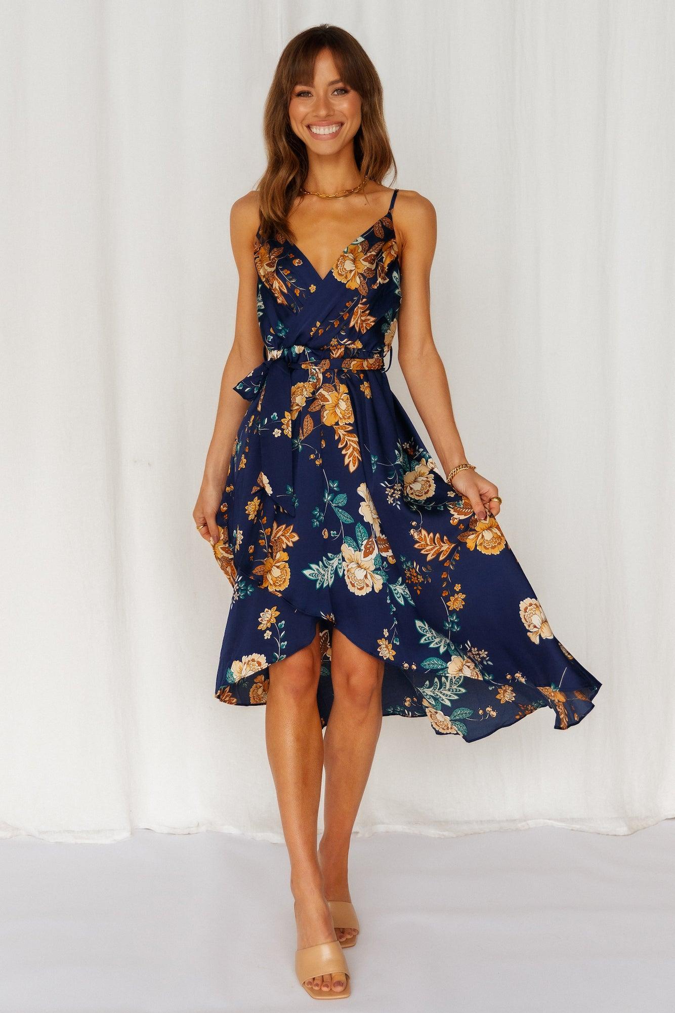 Falling In Style Midi Dress Navy Product Image